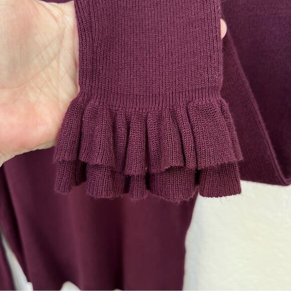 White House Black Market Sweater Women XS Burgundy Ruffle Sleeve Button Shoulder - Picture 3 of 7
